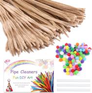 🧶 100 pcs chenille stems pipe cleaners + 100 pcs colorful bump pipe cleaners and pompoms, glue stick, pipe cleaners craft set for creative handmade art projects (light brown) logo