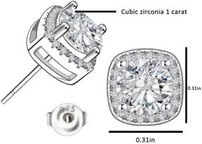 img 3 attached to 💎 Women's CZ Square Stud Earrings, 14k White Gold/Gold Plated, 3 Carat Princess Cut Square Halo Stud Earrings or 0.5/1 Carat Round Cut Cubic Zirconia Halo Earrings