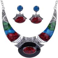 💃 yazilind ethnic color embossed oval gang bib collar jewelry set for women, including earrings and necklace logo
