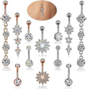 img 4 attached to 💎 YOVORO 12PCS 14G Dangle Belly Button Rings, Stainless Steel Women Girls Navel Rings Barbell Body Piercing Jewelry