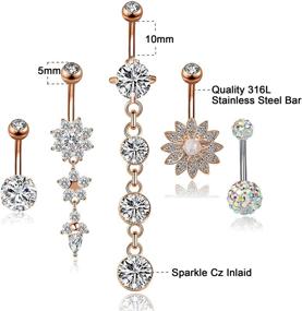 img 1 attached to 💎 YOVORO 12PCS 14G Dangle Belly Button Rings, Stainless Steel Women Girls Navel Rings Barbell Body Piercing Jewelry