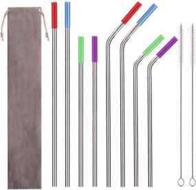 img 4 attached to Metal Drinking Straws Set of 8 - Reusable Stainless Steel Straws with Silicone Tips and Cleaning Brushes for 20 oz, 30 oz Yeti Tumbler, Rambler, RTIC, Ozark Trail