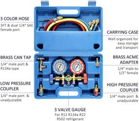 img 3 attached to 🔧 3-Way AC Diagnostic Manifold Gauge Set for Efficient Freon Charging: Compatible with R134A R12 R22 and R502 Refrigerants. Includes 3FT Hose, Acme Tank Adapters, Quick Couplers, and Can Tap