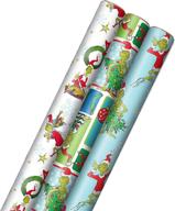 🎁 бумага для упаковки hallmark grinch для детей (3 рулона: всего 105 кв. фт.) - рождественские темы: синие плитки, белые снежинки, синди лу кто, макс логотип