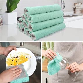 img 2 attached to 🧽 KinHwa Microfiber Dish Cloths - Absorbent Kitchen Washcloths for Dishes - Soft Dish Rags - Reusable Cleaning Cloths - 10 Pack - 9.8inchx9.8inch - Light Gray and Green