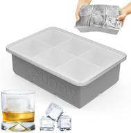 🧊 ouddy ice cube mold: premium silicone trays with lid for flexible 6-cavity large ice cubes - perfect for cocktails, whiskey, wine, coffee, juice - gray logo