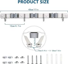 img 2 attached to 🧹 WELLIN Stainless Steel Broom Mop Holder Wall Mount - 16" Installation, 3 Racks 4 Hooks, Organizer for Bathroom, Kitchen, Office, Closet, Garden - Upgraded 2020 Version