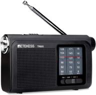 retekess tr605 portable am fm radio with flashlight, transistor radio – 1200mah rechargeable battery powered, earphone jack supported (black) logo