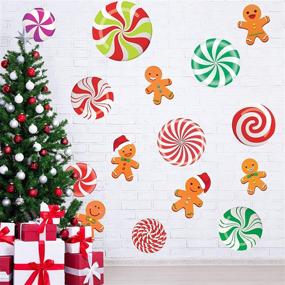 img 1 attached to 🎄 Christmas Candy Land Theme Decorations - Happy Storm Peppermint Cutouts and Gingerbread Cutouts (15PCS) for School Classroom, Cardboard Winter Bulletin Board, and School Christmas Cutouts