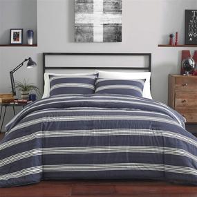 img 2 attached to Nautica Home Craver Collection: 100% Cotton Cozy & Soft Navy Striped Comforter Set - Queen Size with Matching Sham(s)