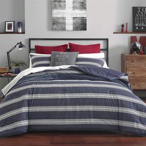 img 3 attached to Nautica Home Craver Collection: 100% Cotton Cozy & Soft Navy Striped Comforter Set - Queen Size with Matching Sham(s)