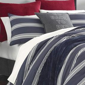 img 1 attached to Nautica Home Craver Collection: 100% Cotton Cozy & Soft Navy Striped Comforter Set - Queen Size with Matching Sham(s)
