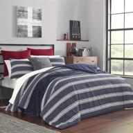 nautica home craver collection: 100% cotton cozy & soft navy striped comforter set - queen size with matching sham(s) logo