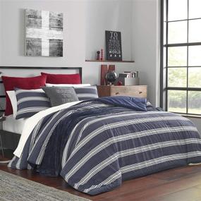 img 4 attached to Nautica Home Craver Collection: 100% Cotton Cozy & Soft Navy Striped Comforter Set - Queen Size with Matching Sham(s)
