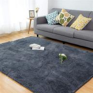 🐻 large 5x8 gray shaggy area rug, fluffy faux fur rug for living room and bedroom, plush kids nursery dorm rug, machine washable furry rug for boys, girls, and adults logo