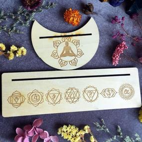 img 4 attached to OKDOKEY Wooden Tarot Card Holders - Handmade Stands for Witch Divination Tools, Majic Ceremonial, Altar Decor, Wiccan Ritual Supplies (2pc Seven Chakras Cards Stand, 5"-10")