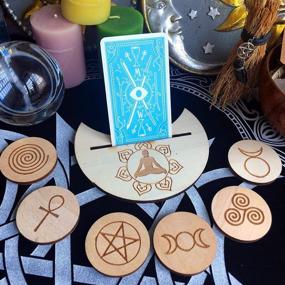 img 3 attached to OKDOKEY Wooden Tarot Card Holders - Handmade Stands for Witch Divination Tools, Majic Ceremonial, Altar Decor, Wiccan Ritual Supplies (2pc Seven Chakras Cards Stand, 5"-10")