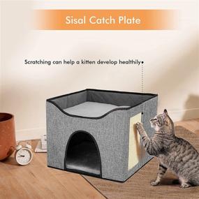 img 2 attached to Teodty Cat House: High-Strength Wood Board with Scratch Pad, 🏠 Odor-Free Soft Fabric – Ideal for Indoor Cats with Double-Sided Use