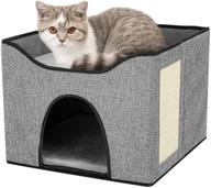 teodty cat house: high-strength wood board with scratch pad, 🏠 odor-free soft fabric – ideal for indoor cats with double-sided use logo