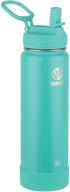 💧 stay hydrated on-the-go: takeya actives insulated stainless steel water bottle with straw lid, 24 oz, teal логотип