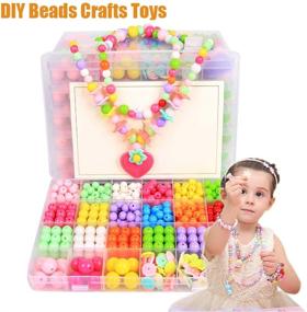 img 1 attached to 🎨 Colorful Acrylic Beads Art Crafts Toys - DIY Beads Kits for Girls Children: Necklace, Bracelet, and Jewelry Sets with 24 Types and Shapes - Including Accessories - 500 Beads