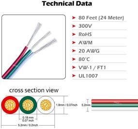 img 3 attached to 🔌 80ft (24m) LED Extension Wire 20 AWG for WS2812B WS2811 Addressable Dream Color Tape Light: 3 Conductor Electrical Cable for Digital IC Tape Light