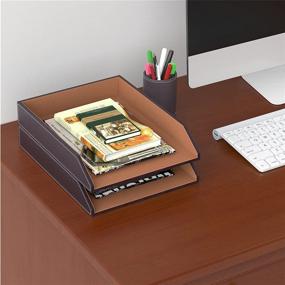 img 1 attached to 🗄️ Brown Leather Stackable Desk Organizer Holder for Office Supplies, Paper, Files, and Magazines - Perfect Desktop Organization for Efficient Office Management (2 Tiers)