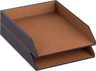 🗄️ brown leather stackable desk organizer holder for office supplies, paper, files, and magazines - perfect desktop organization for efficient office management (2 tiers) логотип