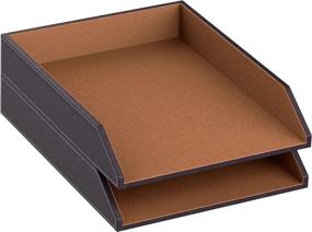 img 3 attached to 🗄️ Brown Leather Stackable Desk Organizer Holder for Office Supplies, Paper, Files, and Magazines - Perfect Desktop Organization for Efficient Office Management (2 Tiers)