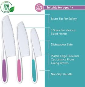 img 2 attached to 🍴 Ragazzacucine Kids Knife Set: Safe & Colorful Nylon Toddler Cooking Knives for Fruits, Salad, Cake - Serrated Edges & Firm Grip (PurpleMulti)