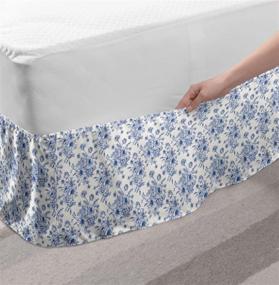 img 1 attached to 🌸 Улучшите свою спальню с помощью эластичной спальной юбки с анемонами от Ambesonne - изысканный викторианский дизайн, синий цветочный узор и материал с обхватывающим эффектом - размер queen, ночной синий.