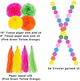 img 2 attached to 🎉 30 Pcs Mexican Fiesta Party Decorations: Fiesta Party Supplies for a Colorful Carnival Theme Party - Hanging Paper Banner, Pom Pom Flowers, Tassel Garland in Orange, Pink, Green, and Yellow