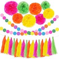 🎉 30 pcs mexican fiesta party decorations: fiesta party supplies for a colorful carnival theme party - hanging paper banner, pom pom flowers, tassel garland in orange, pink, green, and yellow logo