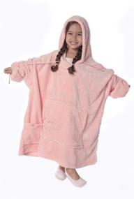 img 2 attached to Reluxie Oversized Pink Blanket Hoodie for Kids - Microfiber Wearable Blanket for Girls and Boys, Teens - Hooded Kids Sweatshirt, One Size Fits All - The Ultimate Gift