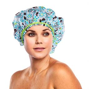 img 1 attached to 🚿 Frosted PEVA Reusable Vinyl Shower Cap: Waterproof & Stretchy Hair Cap for All Hair Lengths - Hipster Hippie Chick for Women