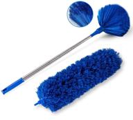 🧹 blue ceiling fan duster with extension pole, cobweb & corner brush cleaning kit - 2 duster heads included, 15-100 inch long handle aluminum telescoping pole, washable logo