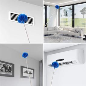 img 2 attached to 🧹 Blue Ceiling Fan Duster with Extension Pole, Cobweb & Corner Brush Cleaning Kit - 2 Duster Heads Included, 15-100 Inch Long Handle Aluminum Telescoping Pole, Washable