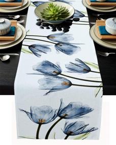 img 4 attached to 👗 Stunning Runner Blue Linen Long Dresser Scarves Tablerunner - Elevate Your Table Décor