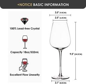 img 3 attached to 🍷 Hand Blown Italian Crystal Bordeaux Wine Glasses - Exquisite Gift Set - Premium Lead-Free Glassware - Set of 4 - 18oz capacity