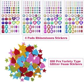 img 3 attached to Anezus 4 Sheets Craft Gems Self Adhesive Rhinestones Jewel Stickers with 100Pcs Glitter Foam Stickers Self Adhesive for DIY Crafts, Various Sizes and Shapes