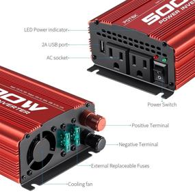 img 2 attached to 🚗 POTEK 500W Car Power Inverter: Convert DC 12V to AC 110V with Dual AC Outlets and USB Port (2A)