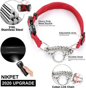 img 2 attached to 🐶 Reflective Martingale Dog Collar with Metal Buckle and Miami Cuban Link Chain – Heavy Duty Adjustable Nylon Collars for Small Medium Large Dogs by NIKPET