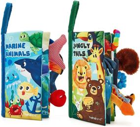 img 4 attached to Soft Touch and Feel Baby Books Set 0-6 Months - 2PCS First Cloth Books: Jungle Tails and Marine Life. Perfect Baby Gifts for Newborn Girls and Boys, Suitable for Strollers and Infant Sensory Development. Ideal Toys for 3-6 Months Old Babies.