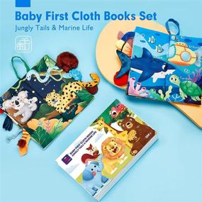 img 3 attached to Soft Touch and Feel Baby Books Set 0-6 Months - 2PCS First Cloth Books: Jungle Tails and Marine Life. Perfect Baby Gifts for Newborn Girls and Boys, Suitable for Strollers and Infant Sensory Development. Ideal Toys for 3-6 Months Old Babies.
