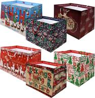 🎄 set of 12 jumbo christmas tote bags | 15" wide x 11" high x 11" deep | extra large reusable holiday grocery shopping bags | wide gusset for food cookie container and foil tin pan logo