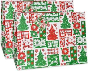 img 1 attached to 🎄 Set of 12 Jumbo Christmas Tote Bags | 15" Wide X 11" High X 11" Deep | Extra Large Reusable Holiday Grocery Shopping Bags | Wide Gusset for Food Cookie Container and Foil Tin Pan