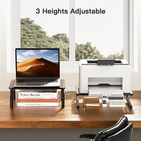 img 3 attached to 🖥️ HUANUO 3-Height Adjustable Monitor Stand Riser for 15.6” Laptop, Computer, iMac, PC, Printer, Desktop - Ergonomic Metal Monitor Riser Stand with Ventilated Platform, Promotes Airflow