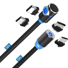 img 4 attached to 🔌 USB Magnetic Cable Micro USB and Type C 360 Magnetic Charging Cable Phone Charger (2-Pack,10ft/10ft) 90 Degree Right Angle with Led Light Indicator Compatible with Android Device (Black) for Fast and Convenient Charging