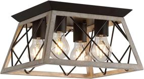 img 4 attached to 🌳 Oak Semi Flush Mount Vintage 4-Light Square Rustic Island Light Fixtures – Q&amp;S Farmhouse Ceiling Light for Entryway Hallway Dining Room Living Room Bedroom