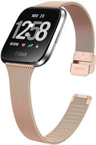 img 3 attached to Хоппли Металлические тонкие браслеты для Fitbit Versa/Versa 2/Versa Lite Edition - Дышащая стальная застежка, тонкий и регулируемый запасной ремешок для женщин и мужчин